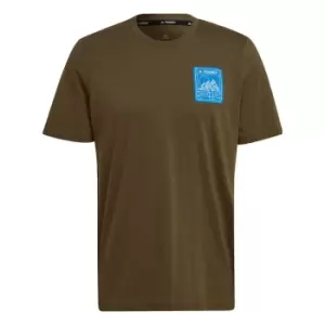 Image of adidas Terrex Patch Mountain Graphic T-Shirt Mens - Focus Olive / Sky Rush