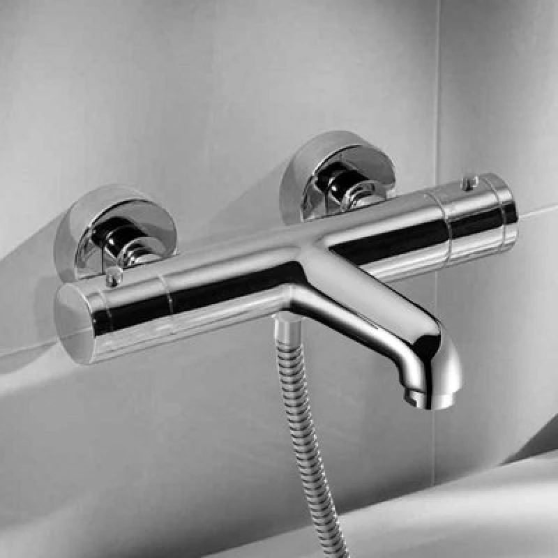 Image of Nes Home Thermostatic Wall-Mounted Chrome Bath Shower Mixer Tap in Silver Silver Unisex