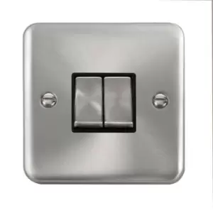 Image of Click Scolmore Deco Plus Satin Chrome 2 Gang 2 Way Plate Switch 10A With Black Ingot - DPSC412BK