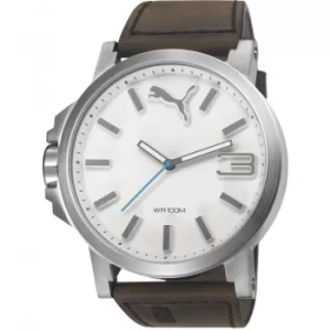 Image of Mens Puma PU10346 ULTRASIZE 50 -silver brown leath Watch