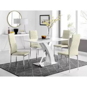 Image of Furniture Box Atlanta 4 White Dining Table and 4 Cream Velvet Milan Chairs