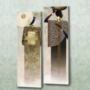 Image of CHNE065 Cream Brown Grey White Green Decorative PU Leather Painting (2 Pieces)