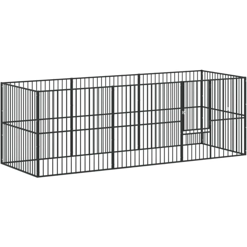 Image of vidaXL Dog Playpen 8 Panels Black Galvanised Steel, Black 3209557