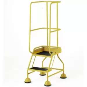 Image of 2 Tread Mobile Warehouse Steps & Guardrail yellow 1.5m Portable Safety Stairs