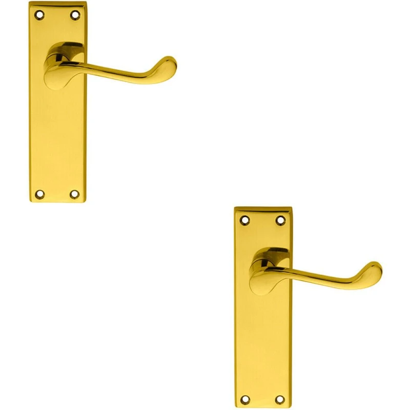 Image of Loops 2x PAIR Victorian Scroll Lever on Sweedor Latch Backplate 150 x 43mm Brass Metallics
