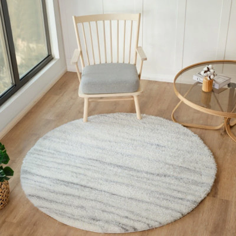 Image of Livabliss Round Shaggy Modern Plush Pile Light Grey Adley Area Rug 120 X 120 Cm - Easy Care, Non Shedding, Ideal For Living Room & Bedroom