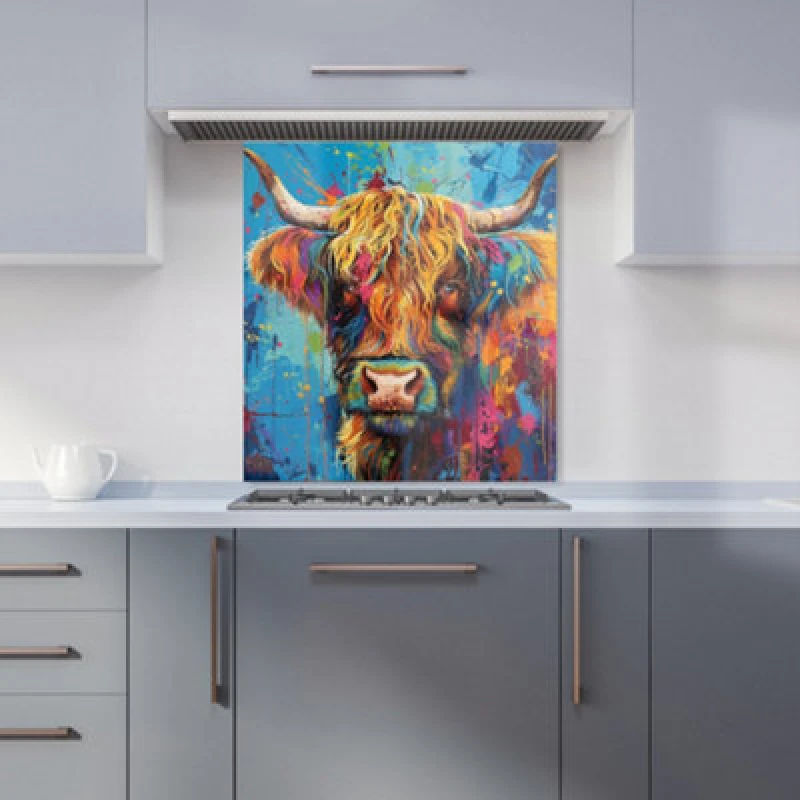 Image of Warren Reed - Designer Splashart Highland Cow Kitchen Splashback W600Mm X H650Mm, Multi WR00886-P451