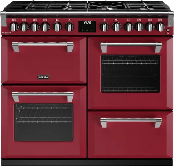 Image of Stoves Richmond Deluxe ST DX RICH D1000DF CRE Dual Fuel Range Cooker - Chilli Red - A Rated