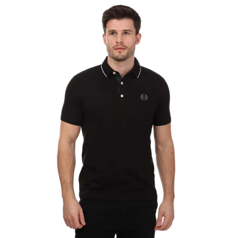 Image of Armani Exchange Mens Tipped Polo Shirt - Black - M Black Tops male 8NZF70-Z8M9Z-1200 M