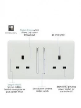 Image of Trendiswitch 2 Gang 13Amp Switched 2G Socket Long Rocker Std White