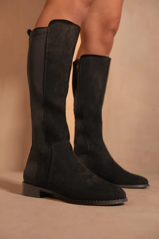 Image of Where's That From Womens 'Parker' Knee High Boots With Side Zip in True Black Size: 5 True Black Female 5