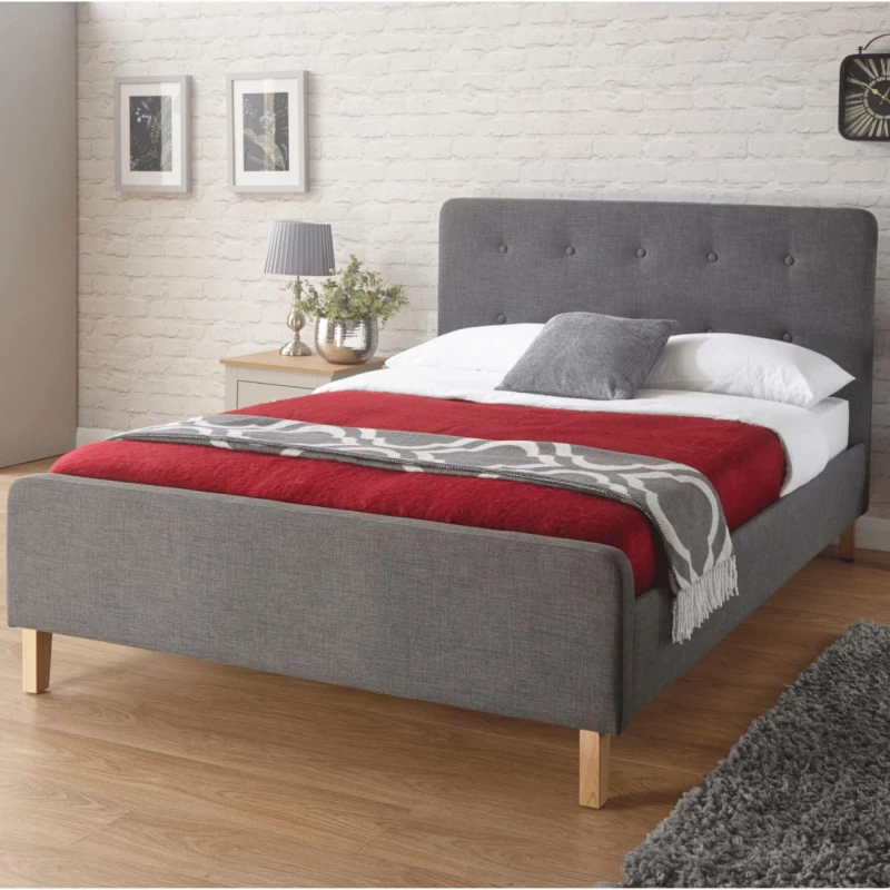 Image of Home Source Ashbourne Fabric Upholstered Low End Bed Frame Grey