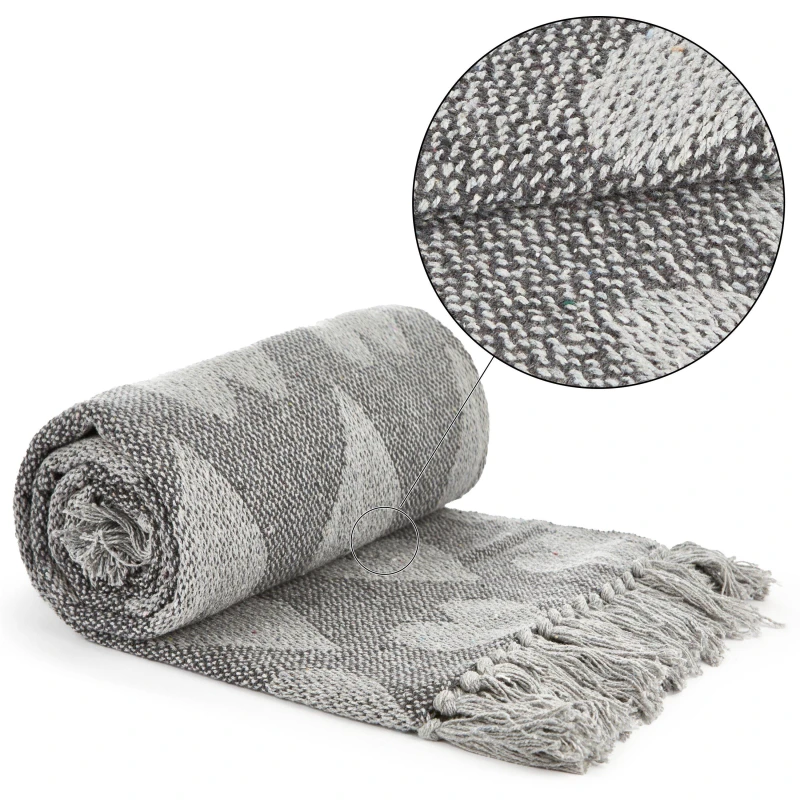 Image of Emma Barclay Throw Blanket Cotton Woven Heart Design Charcoal Grey unisex 178x254cm