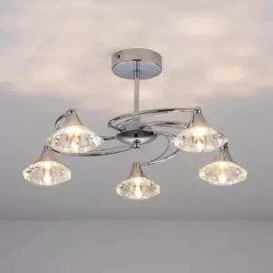 Image of Polished Chrome Spiral 5 Light Semi Flush Ceiling Light