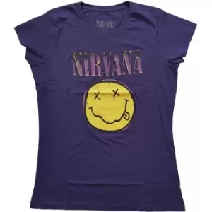 Image of Nirvana - Xerox Smiley Pink Ladies Medium T-Shirt - Purple