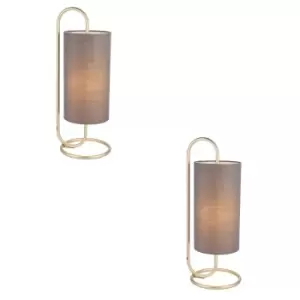 Image of 2 PACK Modern Antique Brass Oval Table Lamp Desk Light & Grey Fabric Shade