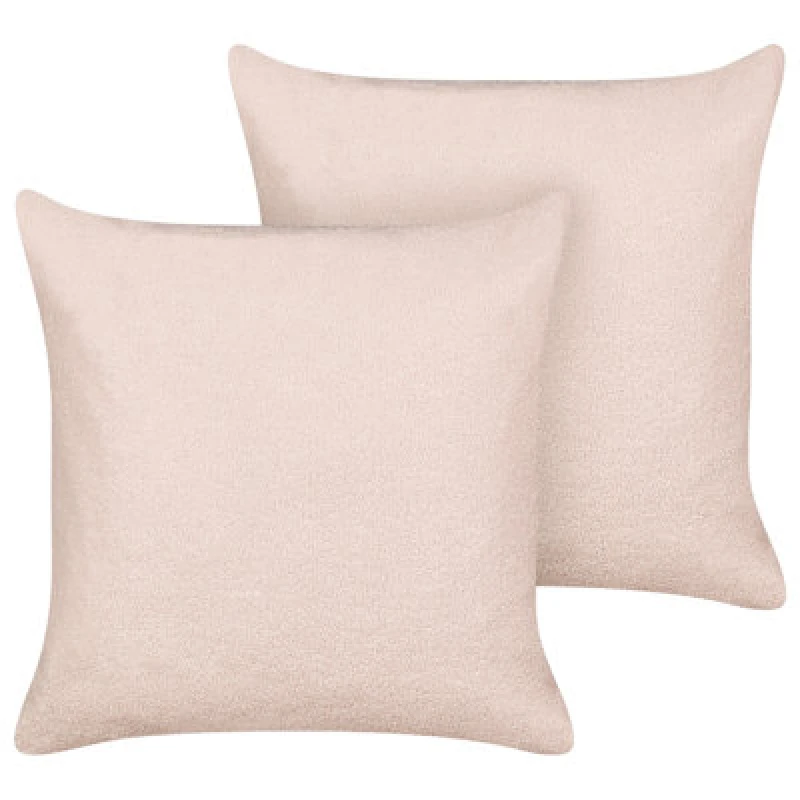 Image of Beliani Set Of 2 Decorative Cushions Leuzea Boucle 60 X 60 Cm Pastel Pink Solid