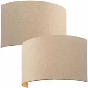 Image of 2 pack Fabric LED Wall Light Natural Semi Circle Linen Shade Sleek Lamp Fitting