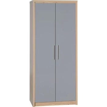 Image of Seville Grey Gloss & Oak 2 Door Wardrobe - Seconique