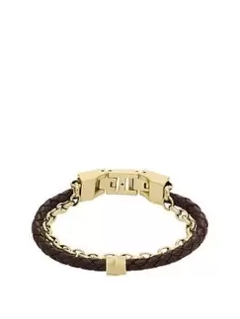 Image of Fossil Mens Gold Tone Leather Cord Bracelet, Black, Men