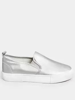 Image of Yours Wide Fit Twin Gusset Trainer Silver, Size 9E, Women