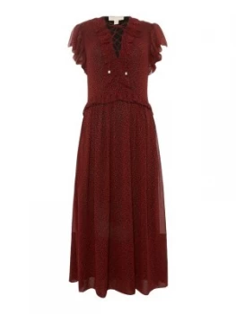 Image of Michael Kors Lace up leopard dress Red