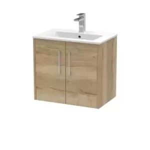 Image of Hudson Reed Juno 600mm Wall Hung 2 Door Vanity & Minimalist Basin - Autumn Oak