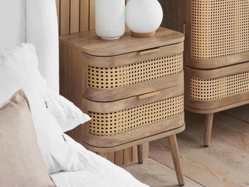 Image of Birlea Noah Rattan and Oak 2 Drawer Bedside Table