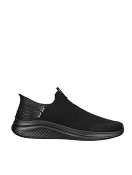 Image of Skechers Ultra Flex Slip-ins Stretch Knit Sneaker Air-cooled Memory Foam Trainer - Black, Size 10, Men