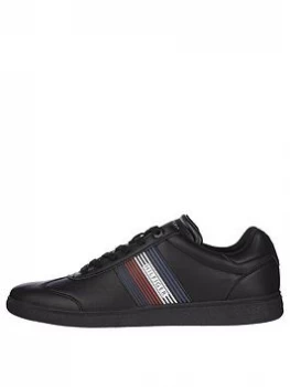 Image of Tommy Hilfiger Core Corporate Leather Cupsole Trainers - Black, Size 46, Men