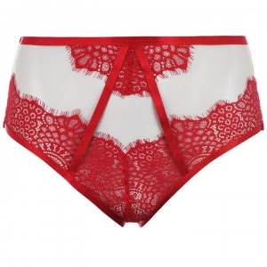 Image of Figleaves Fleur High Waist Briefs - Red/Nude