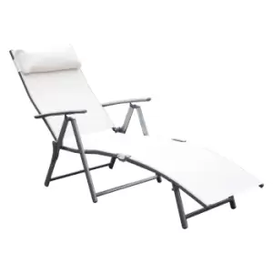 Image of Outsunny Texteline Sun Lounger Recliner Chair Foldable Garden 7 Levels Cream White