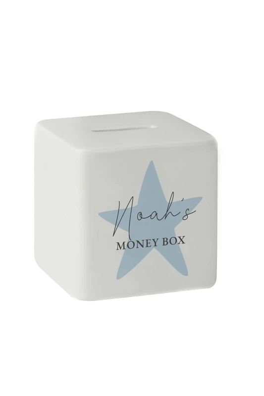 Image of Personalised Memento Company Personalised Message Blue Star Ceramic Money Box