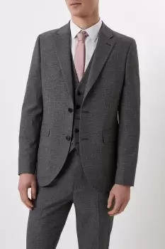 Image of Slim Fit Grey Texture Grid Check Suit Jacket