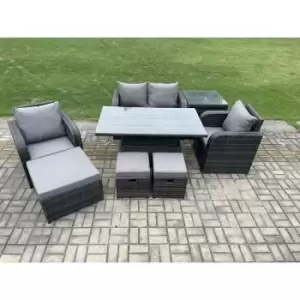 Image of Fimous 4 Seater Outdoor Dark Grey Rattan Lounge Complete Sofa Set with Side Table, 2 Stools and Big Footstool