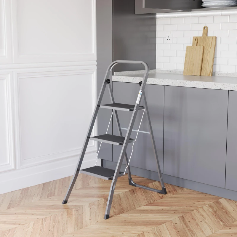 Image of Lassic Home Vida 3 Step Ladder With Anti Slip Mat Grey unisex 3 Step