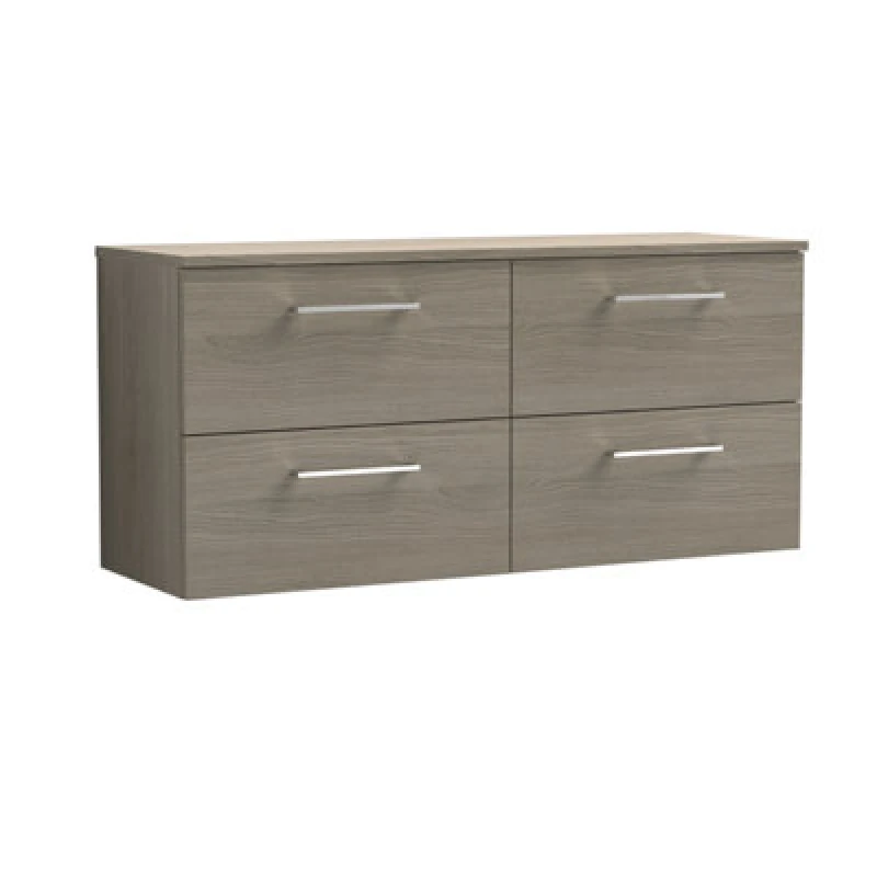 Image of Balterley Level 1200mm Wall Hung 4 Drawer Vanity Unit with Worktop - Solace Oak in Brown Brown Unisex