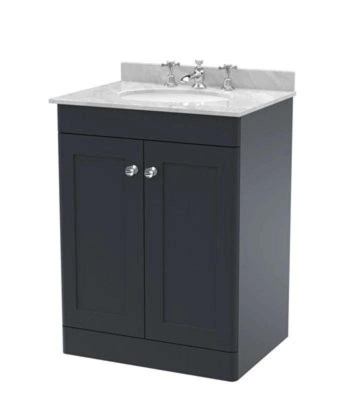 Image of nuie 600mm Floor Standing 2 Door Vanity & Marble Top 3TH - Soft Black CLC1425GR3