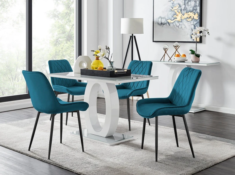 Image of FurnitureboxUK FurnitureboxUK Giovani 4 Grey Dining Table & 4 Pesaro Black Leg Chairs in Blue Blue One Size Unisex 5056542650444