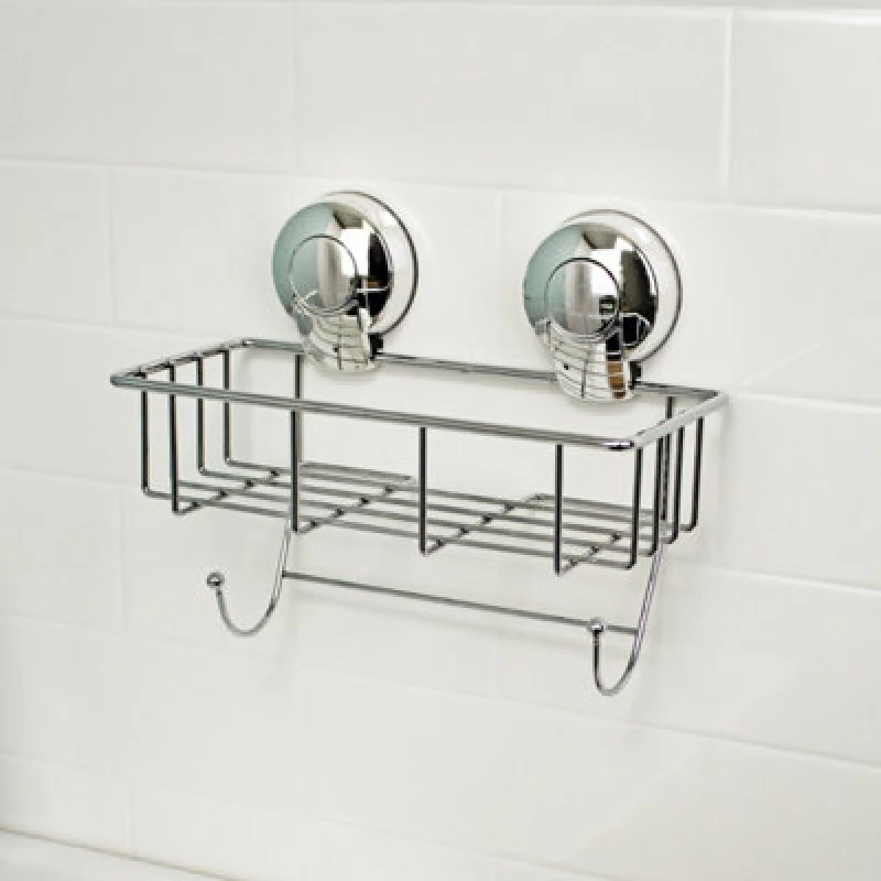 Image of Showerdrape Suctionloc Chrome Steel Suction Wall Mounted Sponge Basket With Mounting Discs