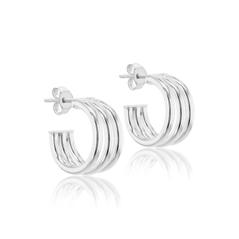 Image of Be You Sterling Silver Triple Half Hoop Studs Silver female One Size
