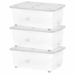 Image of Wham 45 Litre Box with Wheels and Folding Lid Pack of 3
