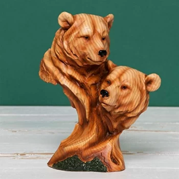 Image of Naturecraft Wood Effect Resin Figurine - Two Bear Heads