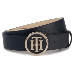 Image of Tommy Hilfiger TH Round Buckle Belt - Black, Size 90, Women