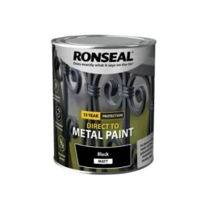 Image of Ronseal Direct to Metal Paint Black Matt 750ml