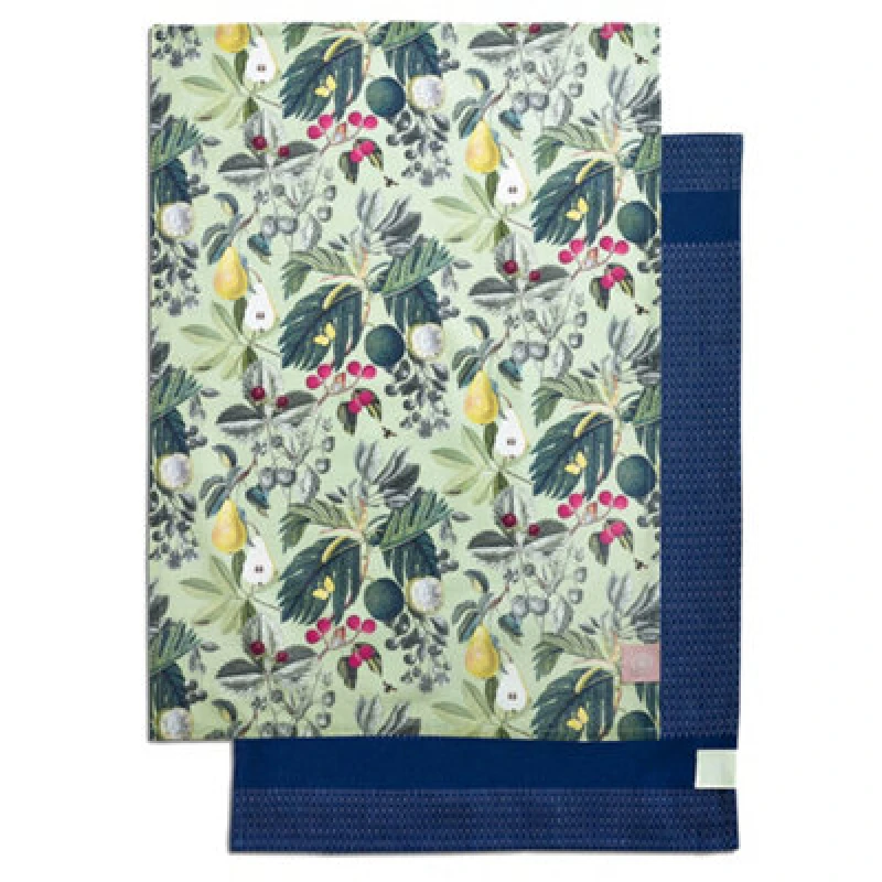 Image of Pure Table Top Kew Gardens Fruit & Floral Set Of 2 Cotton Tea Towels