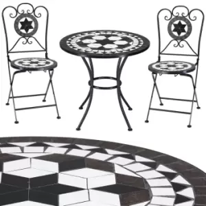Image of ORIENTAL Deuba Mosaic Seating Group 3 Piece Set Metal 60cm 2 Chairs Foldable Garden Balcony Terrace Furniture