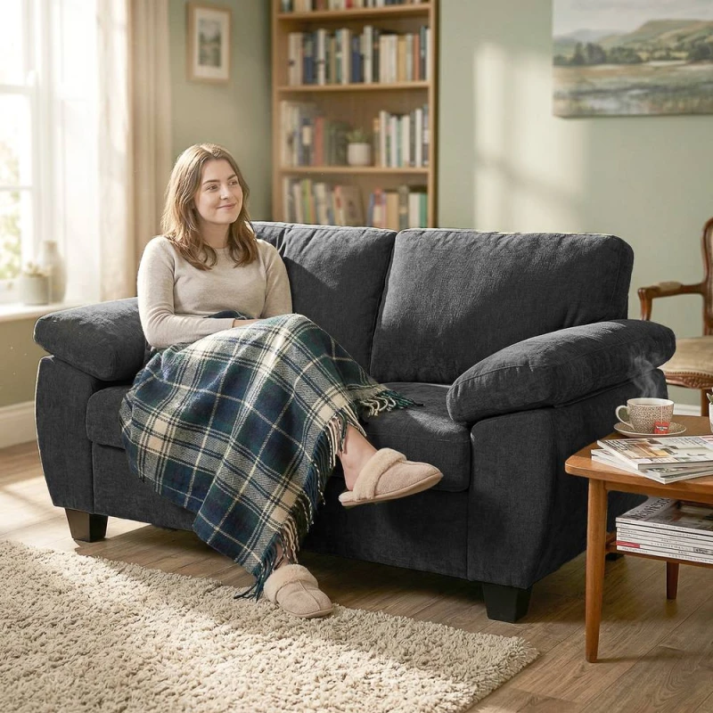 Image of HOMCOM 2 Seater Sofa, Chenille Small Sofa with Spring Cushions in Dark Grey Dark Grey Unisex 2 Seater