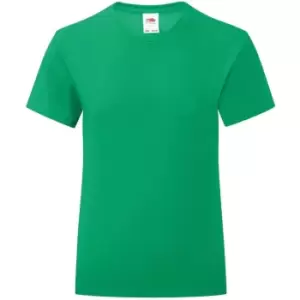 Image of Fruit Of The Loom Girls Iconic T-Shirt (3-4 Years) (Kelly Green)