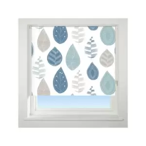 Image of Universal - Leaf Patterned Thermal Blackout Roller Blind, Blue, W150cm